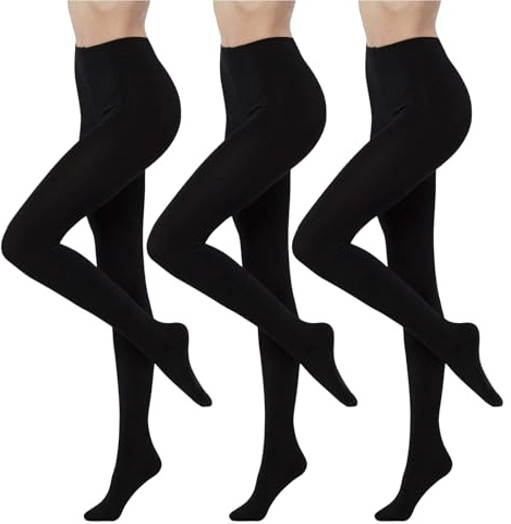 LXEASYGO 3 Pairs 120 Denier Thick Black Tights for Women Stretchy Opaque Tights Control Top Winter Pantyhose (UK, Alpha, M, Regular, Regular, Black)