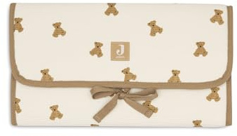 Jollein Matelas à langer nomade - Little Waffle - Mini Teddy Bear - avec compartiments et nœud - doux et essuyable - matelas à langer portable - idéal pour les déplacements