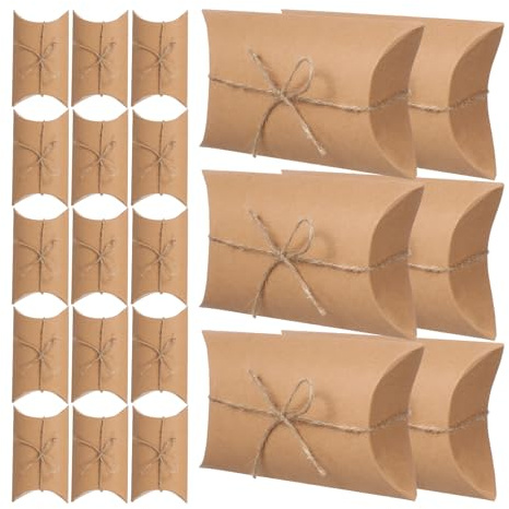 Beaupretty 50 Cajas de Papel Kraft Marrón con Diseño Vintage y Cuerda Decorativa, Resistentes y Portátiles para Envolver Dulces y Postres en Fiestas y Bodas