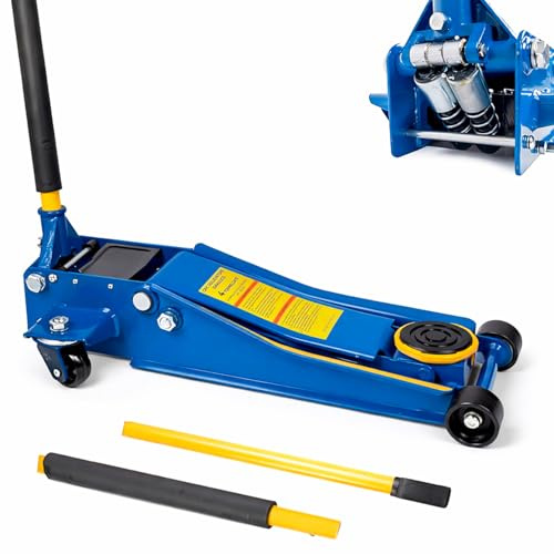 Cric Idraulico a Carrello Professionale 4T Inez Super Ribassato Doppio Pistone Martinetto Auto Officina 4 Tonnellate Sollevatore Idraulico Acciaio con Ruote Bidirezionali Auto SUV Furgoni Garage