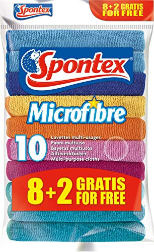 Spontex Microfibre Allzwecktücher 8+2 Gratis, 1 Packung - bunte Mikrofasertücher