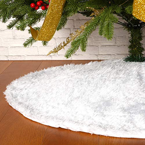 Sattiyrch Faux Fur Christmas Tree Skirt 36,White Xmas Decorations for 6ft Christmas Tree (White, 36in)