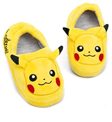 Pokemon Pikachu Slippers for Boys & Girls | 3D Character Kid's Footwear House Shoes | Pokemon Gifts Yellow Slip On & Soft Loafers 28 EU