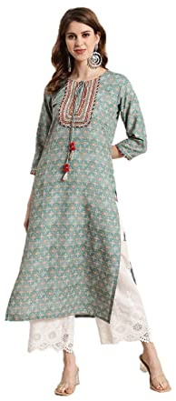 Kurtas da donna, pronto da indossare, stile indiano, pronto per l'uso, kurtis etnico, tunica, top da donna, Verde mare-1, M