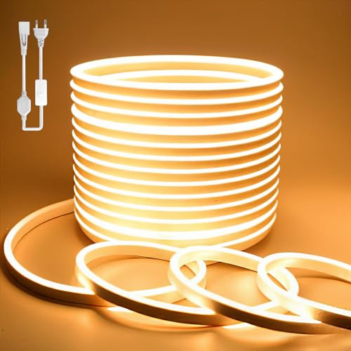 BAGZY Neon LED Strip Varmvit 3000K LED-Remsa 10M 220V Vattentät IP65120LED/m Strip Flexibel Ljusremsa med Netzteil und Controller Utomhus Belysning Band för Inomhus- och utomhusdekoration