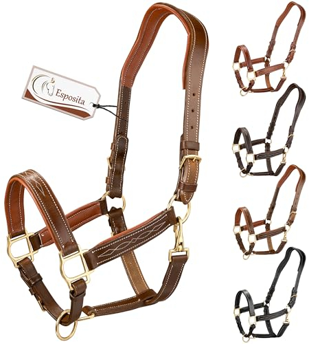 Esposita anatomisches Lederhalfter Deluxe Halfter aus Leder für Pferde Stallhalfter Pferdehalfter - Fettleder Braun Full