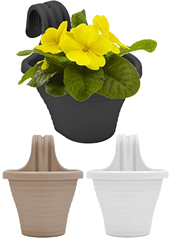 Möbelbörse 4er Set Blumentopf Balkontopf Hängetopf Pflanztopf Blumenampel Blumen Pflanzen Übertopf für Balkon Zaun Indoor/Outdoor zum Aufhängen Kunststoff B x H T ca. : 20cm 24,5cm 27cm (Weiß)