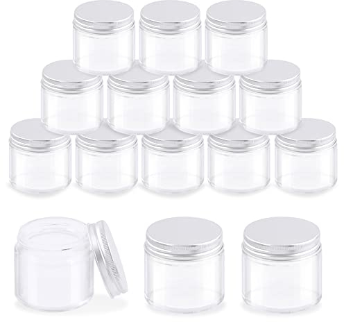 Glarks Lot de 15 bocaux ronds en verre transparent de 56,7 g avec couvercle intérieur et couvercles en aluminium argenté pour ranger crèmes, produits de beauté, cosmétiques et pommades