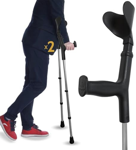 OrtoPrime Muletas Adulto Regulables aluminio PACK 2 UNIDADES - Muletas Ortopédicas con contera Antideslizante - Muletas anatómicas CONFORT - Muletas Adulto regulables - FABRICADO EN ESPAÑA, Negro