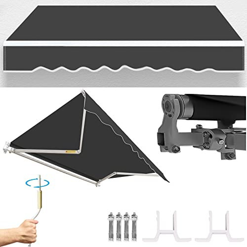 Gimisgu Tenda da Sole a Bracci Estensibili Avvolgibile, 300x250cm Tenda da Sole a Muro con Bracci Estensibili e Manovella per Balcone e Terrazzo, Angolazione Regolabile, Grigio