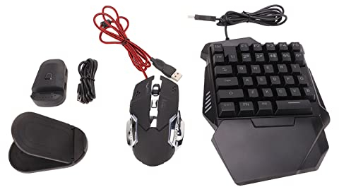Bewinner Einhand-RGB-Gaming-Tastatur und Hintergrundbeleuchtete Maus-Kombination, USB-Kabel, 35-Tasten-Tastatur, 6-Tasten-Gaming-Maus-Konverter-Set mit Halterung für PC-Gamer