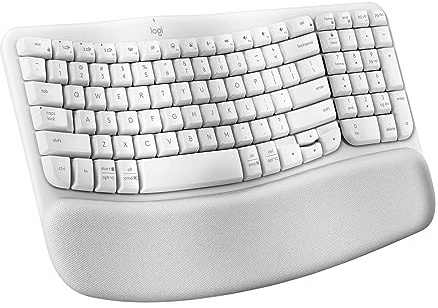 Logitech Wave Keys Wireless Ergonomic Keyboard with Cushioned Palm Rest, Comfortable Natural Typing, Easy-Switch, Bluetooth, Logi Bolt Receiver, for Multi-OS, Windows/Mac - Off White