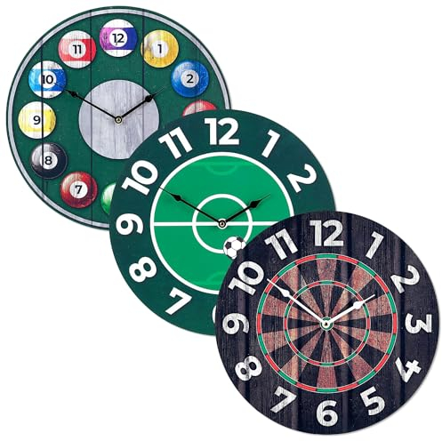 Sportime Design-Wanduhr | Billard-, Dart- oder Tischfußball-Design | geräuscharmes Uhrwerk | Ø 40 cm