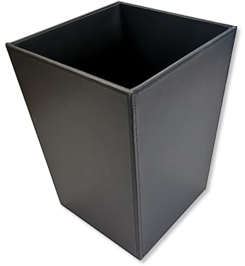 OSCO Pattumiera quadrata in ecopelle nera, altezza 28,5 cm, diametro 23 cm, cestino per la carta, contenitore per riciclaggio, ufficio, casa, bagno