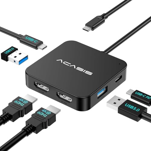 ACASIS Docking Station USB C 2 HDMI, Hub USB C HDMI 4K 60Hz, 100W PD，2 USB 3.0, adattatore multiporta USB C per Dell XPS/MacBook/Surface/iPhone 15