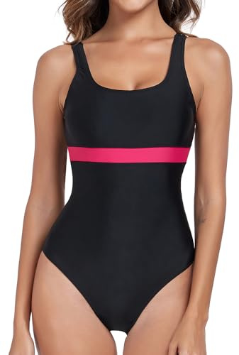Swimming Costume Women One Piece Swimsuit Shaping Swimwear Black/Rose,M