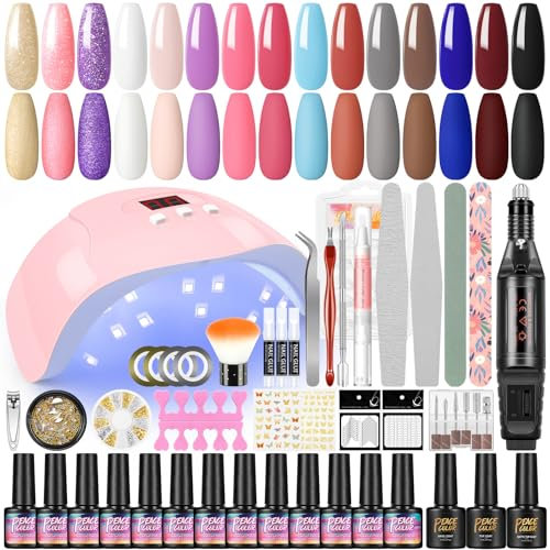 PEACECOLOR Kit Vernis Semi Permanent Complet, Ponceuse Pour Ongles+15pcs Vernis Semi Permanent, 36W Lampe UV, Base et Top Coat Manucure Outils Complet Cadeau Femme