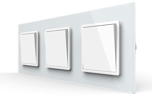Luxus-Time dreifacher Wipp Lichtschalter und Wechselschalter meschanischer 3x Schalter im Glas Rahmen Kombination Kippschalter Wechsellichtschalter in Weiß für Unterputz Einbau 222 mm x 80 mm x 34 mm