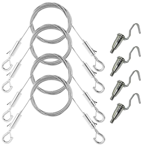 Bilder Aufhängedraht, 2m*1,5mm Edelstahl Aufhängeseil, Spiegel Aufhängedraht, Bilderaufhänger, Drahtseil Zum Aufhängen Von Bilderhaken, Fotorahmen, Lichtspiegel (4stück Draht+4stück Haken)