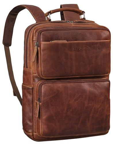 STILORD Roman Großer Laptop Rucksack Leder Herren Laptoprucksack 15-16 Zoll Business Rucksack Damen Elegant Büro Uni Reisen Lederrucksack mit Laptopfach Echtleder Farbe:Salerno - braun