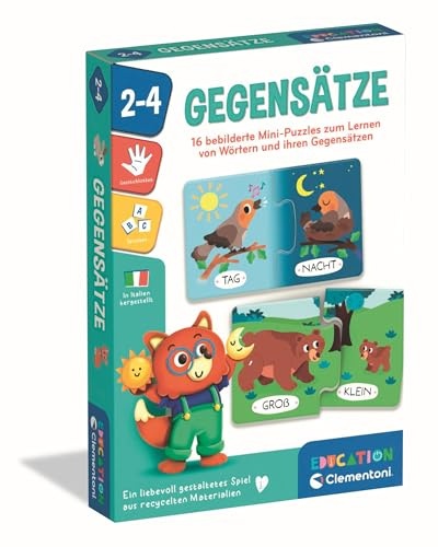 Clementoni Education Gegensätze - Lernspiel für Kinder ab 2 Jahren - 16 Mini Puzzles zum Zusammensetzen erster Wörter & Lernen von Gegensätzen