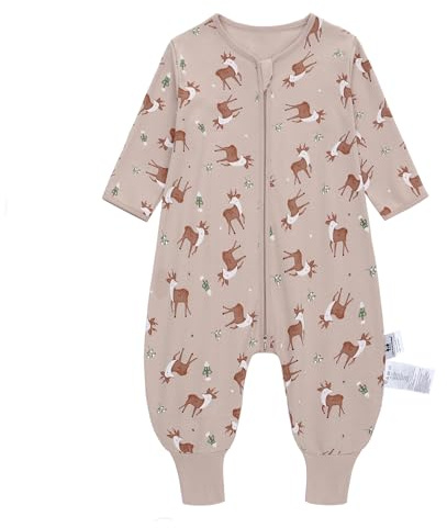 Baby sovsäck sommar med fötter 0,5 Tog 100% bomull barnsovsäck med ärmar för pojkar och flickor, rådjur, L/95-105CM