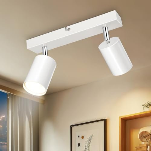 Dehobo Faretti LED Soffitto Orientabili, Moderna Lampada da Soffitto 2 Luce GU10 Bianco, Lampada Plafoniera Luminaria Interno Alluminio per Salotto, Cameretta, Cucina, Senza Lampadina