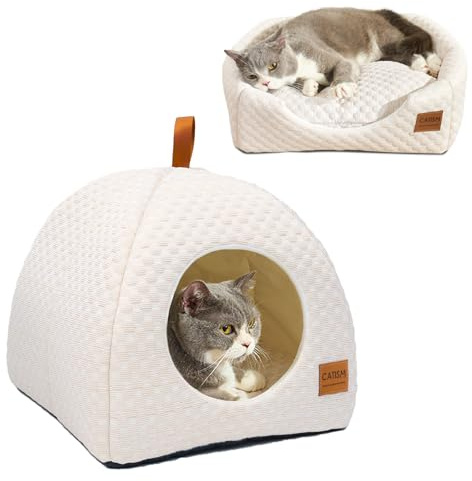 CATISM Cuccia per Gatti da Interni - 2 in 1 Letto per Gatti Rinfrescante Estiva, Lavabile, Pieghevole con Cuscino in Morbido Cotone di alta Qualità per Gatto e Cane Piccolo, Marrone caffè