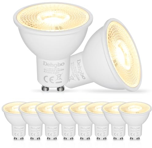 Dehobo Bombilla LED GU10, Bombilla de Luz Calida 2800K 6W (equivalente a 60W) 480Lumen para Lámparas GU10, Decorativas para Salón, Dormitorio, Cocina, No Regulable, Paquete de 10