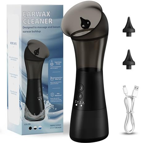 Ear Wax Removal, VINIPO Ear Cleaner Ear Wax Remover Electric Rechargeable Ear Wax Removal Kit Ear Irrigation System with Cleaning and Sewage Tank and 4 Clean Mode Ear Flushing Kit - Black