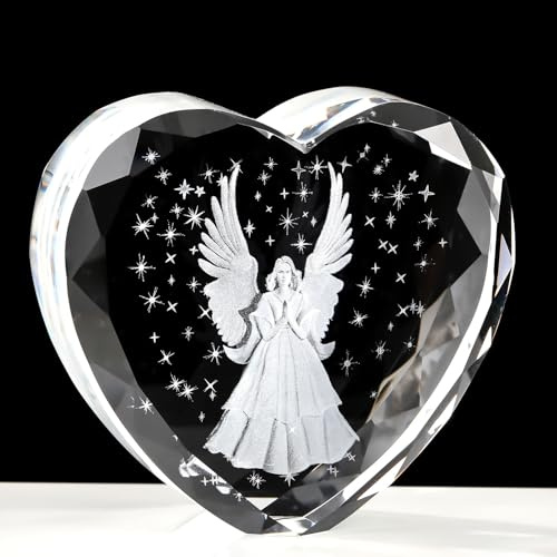 Ornalrist 3D Guardian Angel Figurines Crystal Gifts for Women Men Ornaments | K9 Crystal 3D Guardian Angel Figurine Heart Gifts for Women Men Friend on Birthday Christmas Praying Angel Memorial Ornament