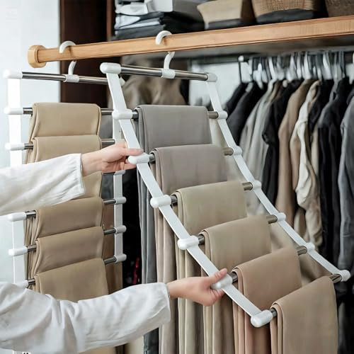 2 Pezzi 7 in 1 Grucce Pantaloni Salvaspazio, Grucce per Pantaloni, Porta Pantaloni per Armadio, Risparmia Spazio Nell'armadio per Appendere Pantaloni, Jeans, Sciarpe, Maglioni, Asciugamani E Cravatte