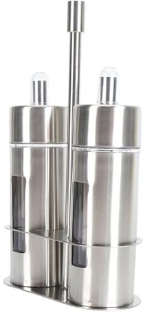 Nikou Set di ampolle per olio e aceto, dispenser da 80 ml in acciaio inox con base di supporto, finestra trasparente per cucina, set di bottiglie per olio e aceto