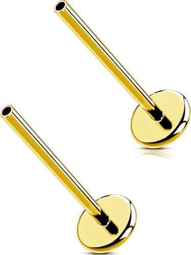 OUFER 2PCS 20G Oro Threadless Post Titanio G23 Barra di Ricambio per Flat Back Earring Tragus Stud Conch Lobe Lip Ring Gioielli Per il Per Le Donna 6 mm