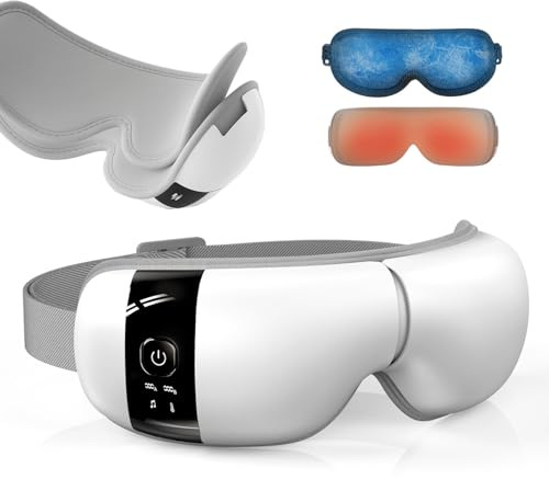 HubiCare Masseur pour les yeux avec fonctionnement silencieux, chaleur et refroidissement, double coussinets pour un confort amélioré, vibration airbag et musique Bluetooth pour les yeux secs, poches