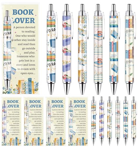 24Pcs Book Lovers Pens with Inspirational Bookmarks Reading Bookish Party Supply Ballpoint Pens Book Club Gifts for Women Readers Librarians Bookworms Appreciation Birthday Accessories