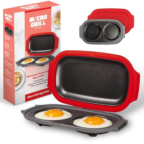 Micro Grill Egg Mate™ Microwave Egg Cooker – 2-Egg Sunny Side Up Maker with Steam Vent Lid – Fast Breakfast Sandwich Egg Mold – BPA-Free, Dishwasher Safe