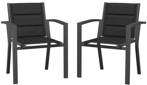 JUMMICO Lot de 2 Chaises de Jardin en Aluminium avec Assise et Dossier Moelleux ｜ Empilables ｜ Rangeables sous Table ｜ Charge 160 kg ｜ Idéales pour Salon de Jardin Extérieur, Cour et Balcon