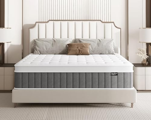 Bednew King Size Mattress 5FT, 12.2 Inch Innerspring Hybrid Mattress Double with Breathable Foam and Pocket Spring For Cool Comfort Sleep, Medium Firm Mattress(150x200x31cm)