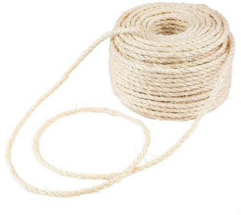 Toyvian Natural Sisal Rope 50m 4mm for Cat Scratching Post DIY Craft, Decorative Jute Twine Rope for Cat Claw Grinding and Home Bundling, Random Color
