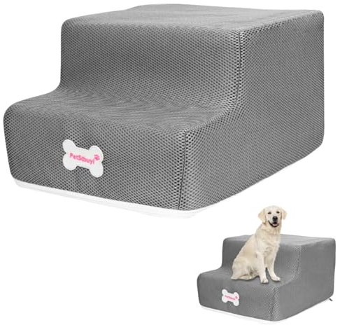 Dog Stairs, Small 2-Layer Dog Ladder, Step Pour Chien, Detachable Foldable Puppy Steps with Removable Cover, 2-Steps Dog Ramp Design for Sofa Indoor Older Cats Small Dogs (Grey)
