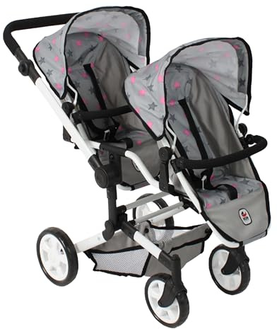 Bayer Chic 2000 Cochecito Muñecas Linus Duo | Carricoche Gemelar de Juguete | Silla gemelar de juguete con manillar ajustable (50-82 cm). Un cochecito de muñecas doble, robusto, estable y plegable.
