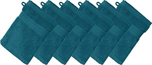 Erwin Müller Waschhandschuh Friedrichshafen 6er- Pack, 100% Baumwolle Petrol Größe 15x21 cm - Premium-Qualität, unvergleichlich saugfähig, hautsympathisch, formstabil (weitere Farben)