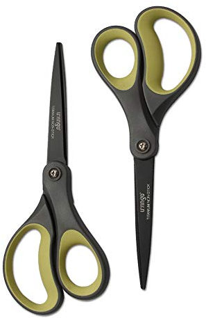 LIVINGO Lot de 2 paires de ciseaux antiadhésifs en titane de 20,3 cm, professionnels en acier inoxydable avec prise en main confortable, tout usage, ciseaux droits pour ruban adhésif, papier, carton