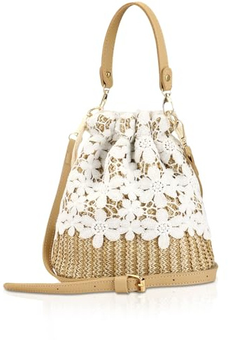 Bamboo Handbag, Beach Purse Bag Half Moon Bag, Straw Lace Woven Travel Sling Bag Shoulder Crossbody Bag for Women