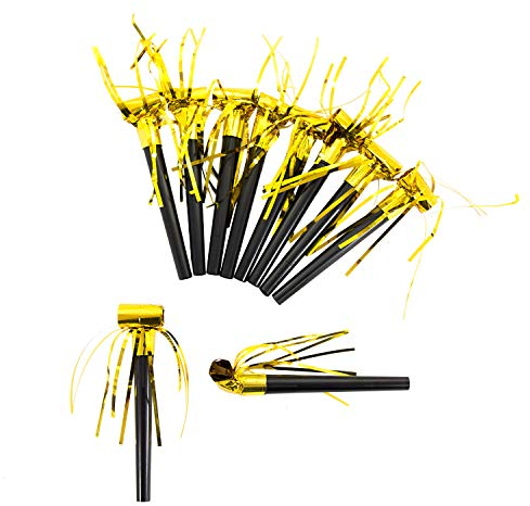Oblique Unique® 10 x Tröte Pfeife Luftrüssel Krachmacher Tischdeko für Geburtstag Feier Party Baby Shower Kindergeburtstag JGA Schulabschluss UVM. Schwarz Gold