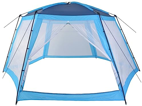 vidaXL Pavillion mit Mesh-Seitenwänden für 300cm Pool Zelt Poolpartyzelt Pooldach Gartenpavillon Aufstellpools Partyzelt Stoff 590x520x250cm Blau