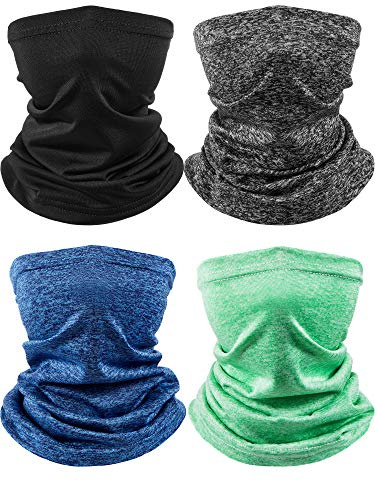 SATINIOR 4 Pieces Kids Summer Neck Gaiter Unisex Cooling Face Cover Scarf Breathable Sun Bandana Fishing Cycling Mask(Black, Grey, Blue, Green)