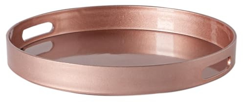 Argon Tableware 33cm Round Serving Trays with Handles - Rose Gold - Pack of 3 - Metallic Finish Decorative Breakfast Dish Melamine Food Tray for Eating, Snacks, Drinks, Food Serving
