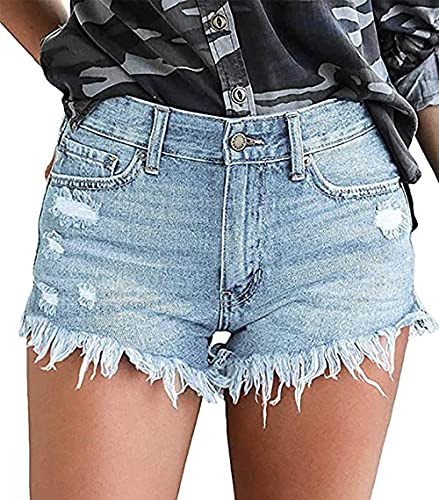 Necooer Pantaloncini di Jeans Strappati Casual da Donna Jeans a Vita Media Corti con Tasche